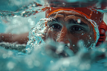 Olympic Games. Water polo competition. Athlete in the water