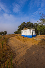 Obraz premium Chapel from dolmen stones, Sao Brissos, Santiago do Escoural near Evora, Alentejo, Portugal