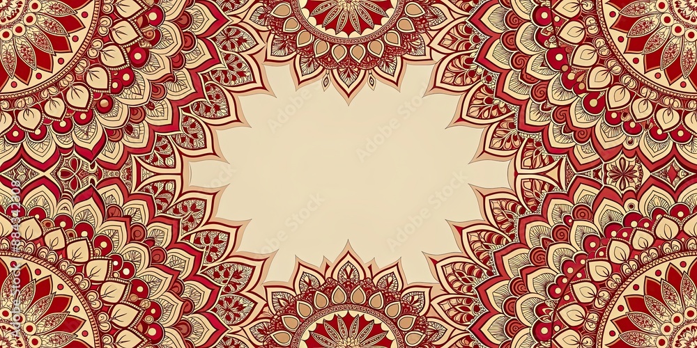 Wall mural Seamless ornamental mandala pattern in vibrant red and beige, mandala, seamless, ornamental, pattern, vibrant, red