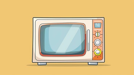 Microwave flat design, top view, kitchen appliance theme, cartoon drawing, vivid