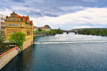 Fototapeta premium Composer Bedrich Smetana Museum along the Vitava River, Prague, Bohemia, Czech Republic
