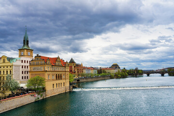 Naklejka premium Composer Bedrich Smetana Museum along the Vitava River, Prague, Bohemia, Czech Republic