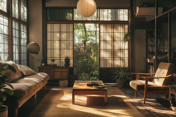 Japandi interior design living space, japandi, open living space