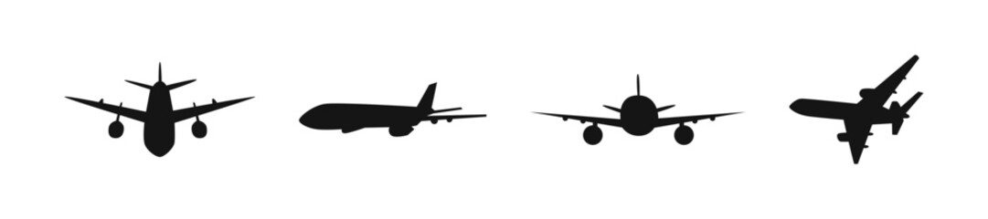 Plane silhouette vector set. Jet planes flat black illustration.