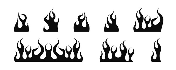 Fire burning vector ornament set. Flame silhouette decorative.