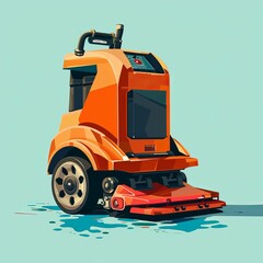 Fototapeta premium Floor cleaning robot, flat design, side view, futuristic technology theme, water color, Complementary Color Scheme