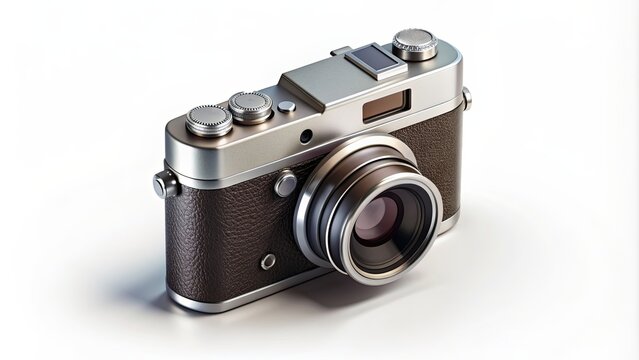 Isometric vintage camera on a white background, retro, film, photo, photography, antique, classic, old-fashioned