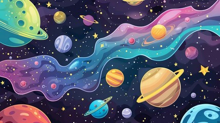 Cosmic Dust flat design, front view, interplanetary theme, water color, Analogous Color Scheme