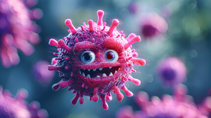 Funny cartoon germ with a cute face, representing pandemic and health care