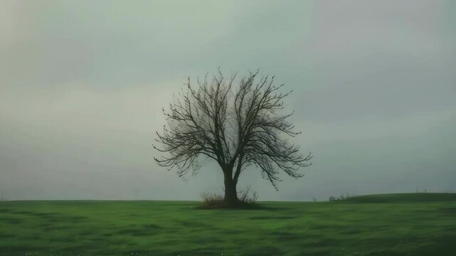 Seasonal change, weather or climate animation concept. Timelapse lonely tree spring, summer, autumn and winter on a hill