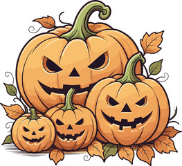 Isolated Halloween pumpkin cartoon png, design element for Halloween, vegetable, pumpkins clipart, fall pumpkins, decoration, festive, nursery, children book, fall leaves, halloween pumpkin patch