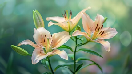 Fototapeta premium A beautiful close-up of a lily flower in full bloom with a blurred background