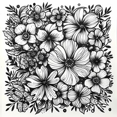 Obraz premium Beautiful black and white floral illustration for prints, apparel, decor, and commercial projects.