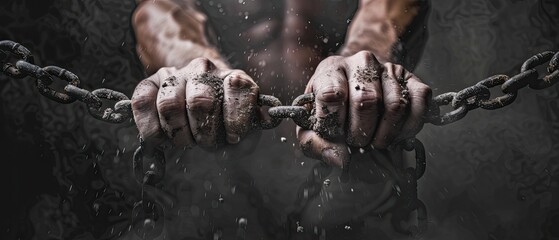 Individual breaking chains, representing personal liberation and empowerment