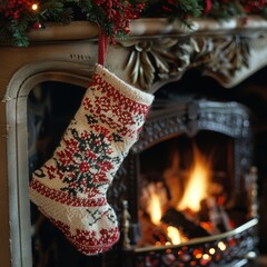 Festive Christmas Stocking Hanging by Fireplace for Holiday Decor