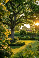A large tree in a field of green grass