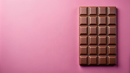 Fototapeta premium Isolated milk chocolate bar on pink background , chocolate, bar, sweet, dessert, delicious, isolated, temptation, confectionery