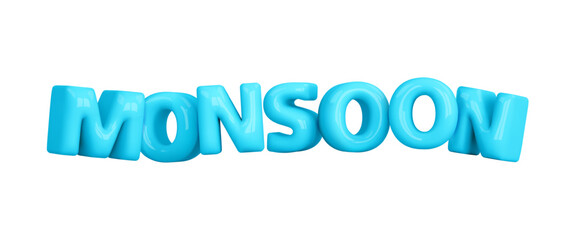 3d monsoon inflated text. Summer concept season design element. Vector cartoon illustration