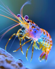 Vivid Macro Shot of Blue Dream Shrimp Illuminated by Natural Light