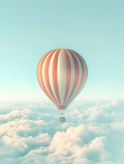 Naklejka premium Hot air balloon soaring in the sky, blue sky and white clouds illustration