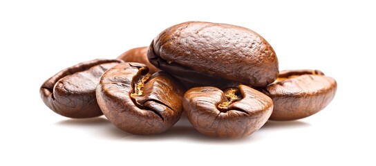 Obraz premium Collection of several coffee beans on a white background