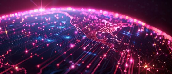 Obraz premium Glowing Neon Circuits Creating Global Sphere - Futuristic Technology Concept