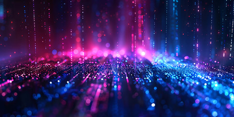 Digital Neon technology background for artificial intelligence, Internet, data, audio, Blue, Pink
