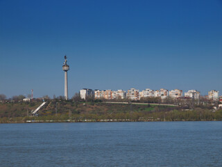 View with Galati city and Danube river in Romania 