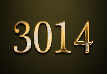 Old gold effect of 3014 number with 3D glossy style Mockup.	