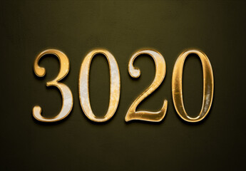 Old gold effect of 3020 number with 3D glossy style Mockup.	