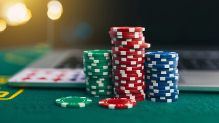 Stylish online casino interface promoting poker games, emphasizing betting excitement, high stakes wagering, and the risks and rewards of gambling