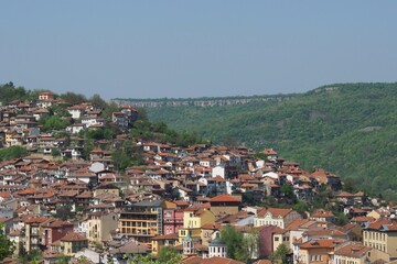 Houses on the hill in Veliko Tarnovo city, Bulgaria