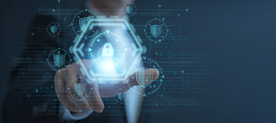 cybersecurity for business managed the document privacy to protection online data by lock icon virtual screen technology.protecting personal data on laptops interfaces prevent mail from scammer hacker