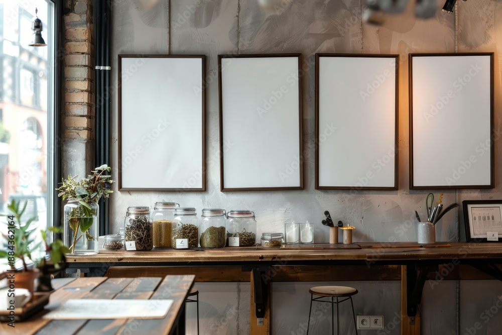 Sticker a kitchen with a table and three framed pictures