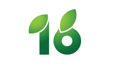 16 Leaf Logo Number Green Simple Nature