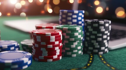 Virtual publicity campaign for an online poker casino, featuring high-stakes games and attractive bonuses, designed for maximum user engagement