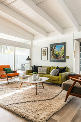Mid-century modern interior, living space, livingroom