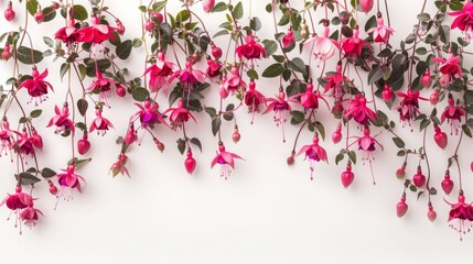 Vibrant Fuchsia Floral Arrangement, Gracefully Swaying Blooms on White, Scene of Natural Beauty, Top Section Elegance