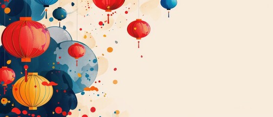 A banner with many colorful lanterns hanging from the top