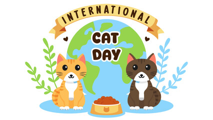 International Cat Day Celebrates the Friendship Between Humans and Cats on the August in Cute Flat Cartoon Background Illustration