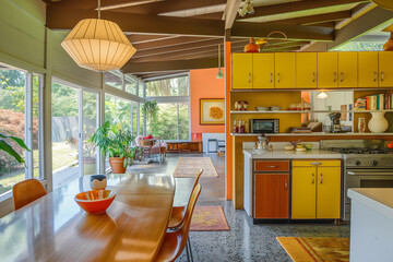 Mid-century modern kitchen interior, modern living