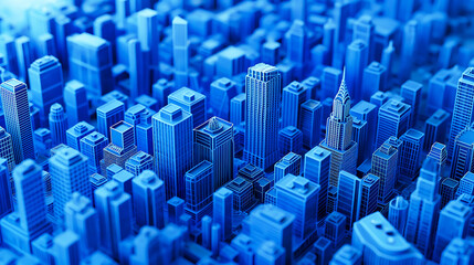 Fototapeta premium Mini city model, blue building, The buildings and roads on blue background, 3d rendering