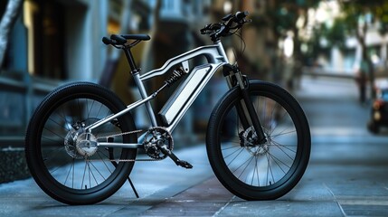 Fototapeta premium A designer bicycle with sleek lines and modern features, photographed in an urban setting.