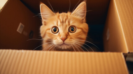 A cat sitting in a cardboard