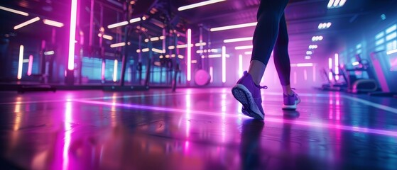 Aerobics routine in a vibrant gym setting, Aerobics, Dynamic exercise