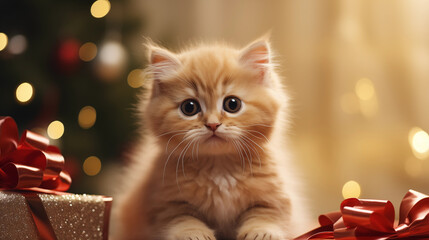 A kitten with a bow around