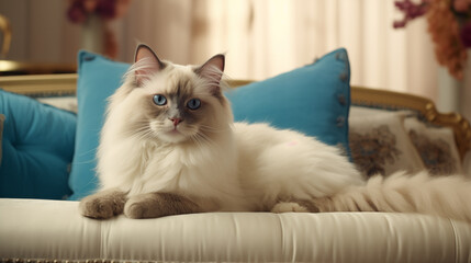 A Ragdoll cat lounging on