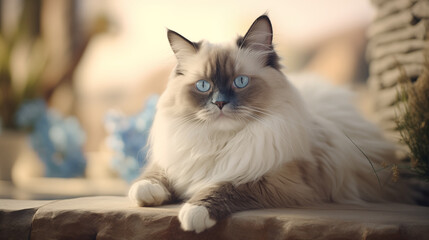 A Ragdoll cat lounging on