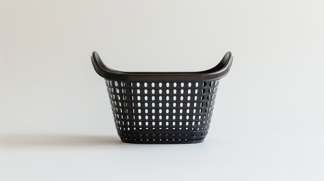 recommend clip art: empty plastic basket, a completely empty black plastic basket set against a clean white backdrop. commercial photography.