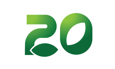 20 Leaf Logo Number Green Simple Nature